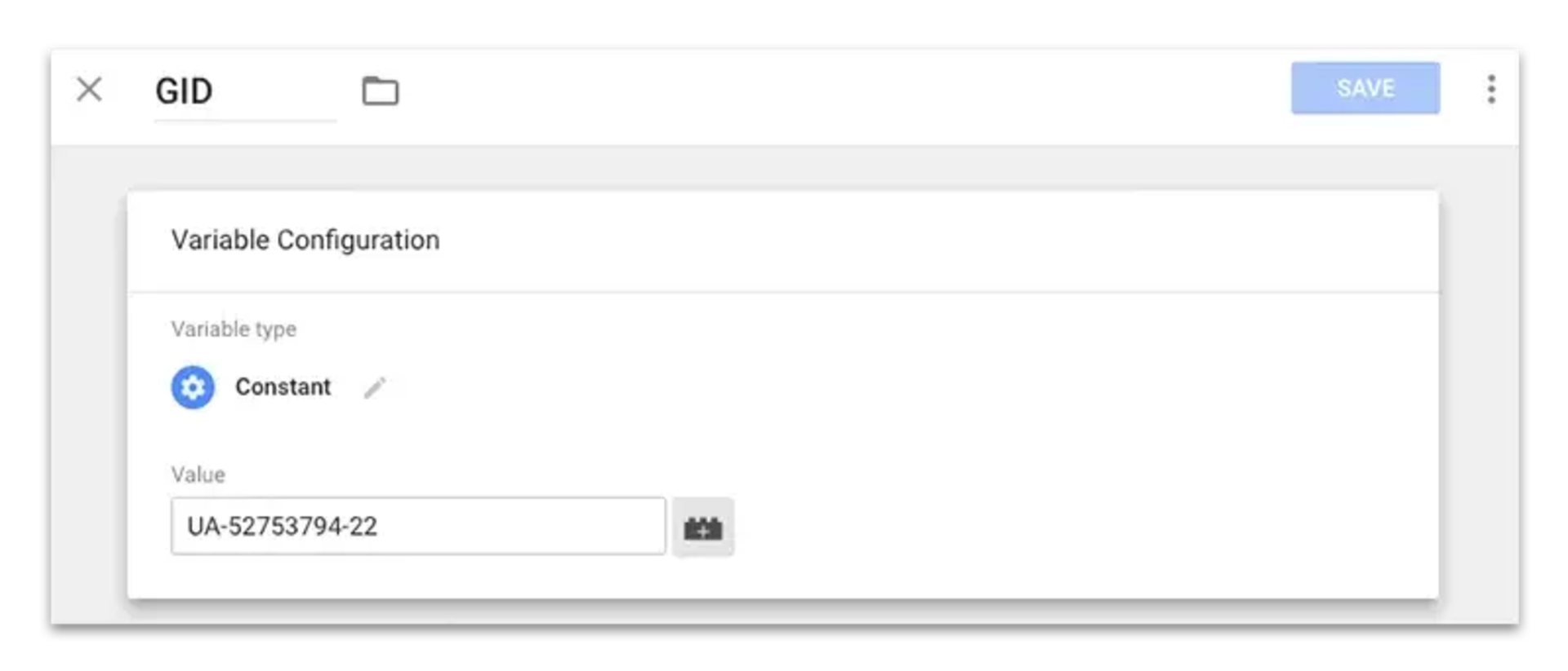 GTM screenshot, tracking code variable