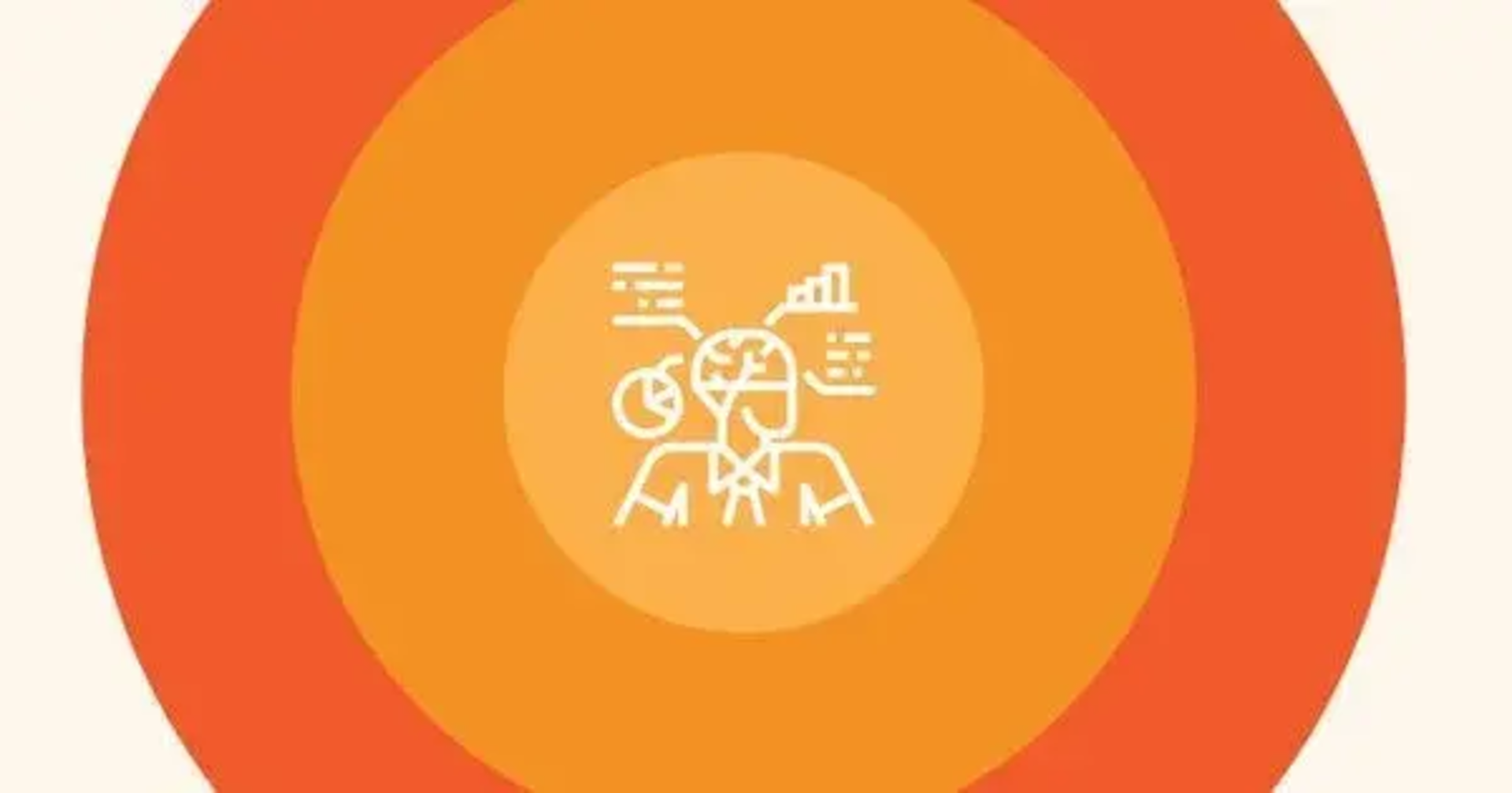 Icon of a person with data visualization elements like charts and graphs surrounding their head, indicating data analysis.