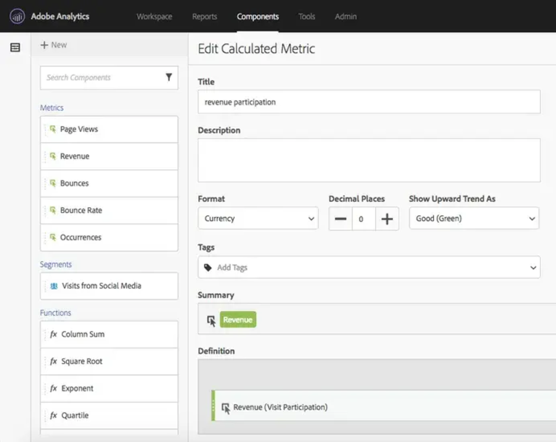 Edit Calculated Metric
