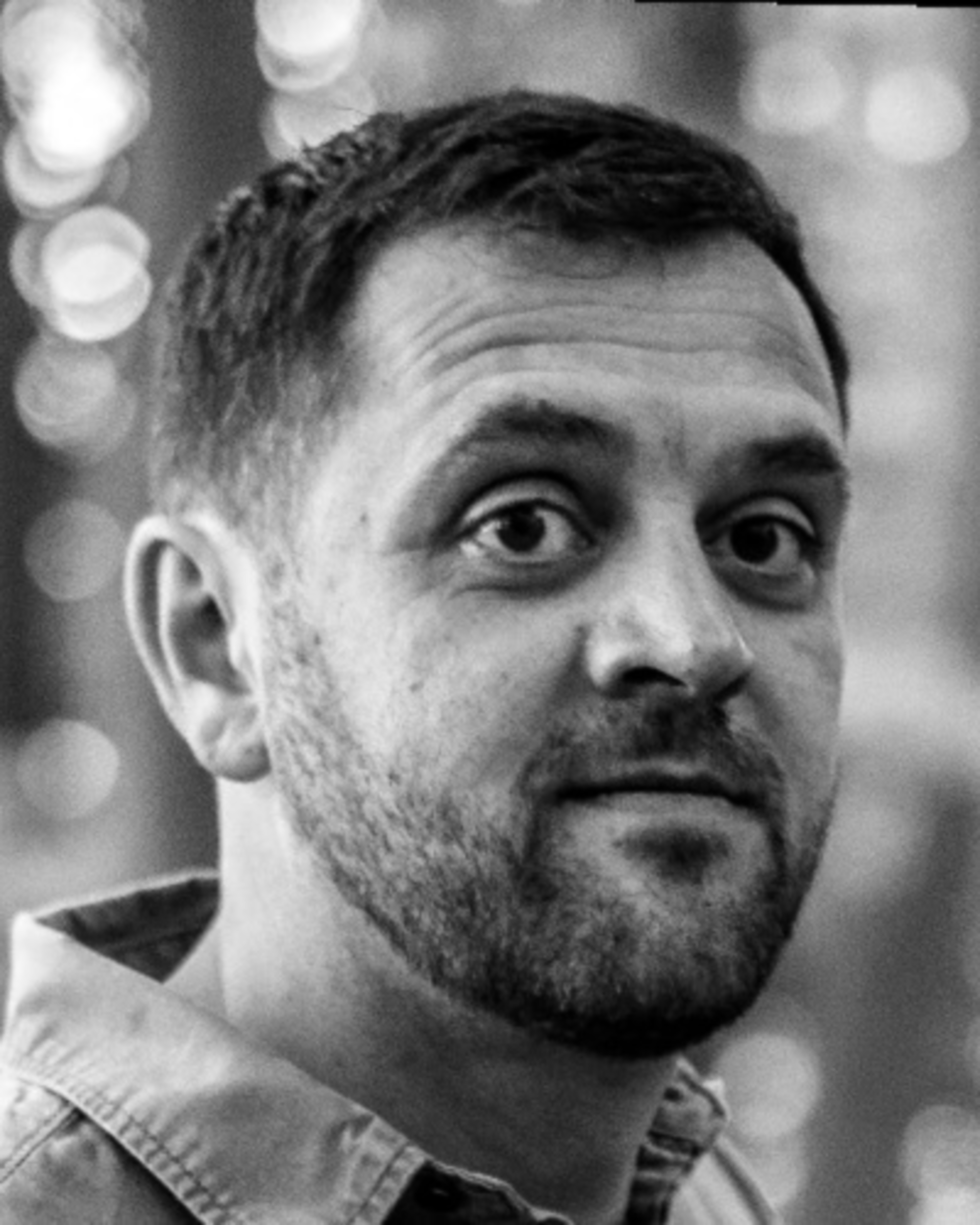 Black and white close-up of Michael Renier.