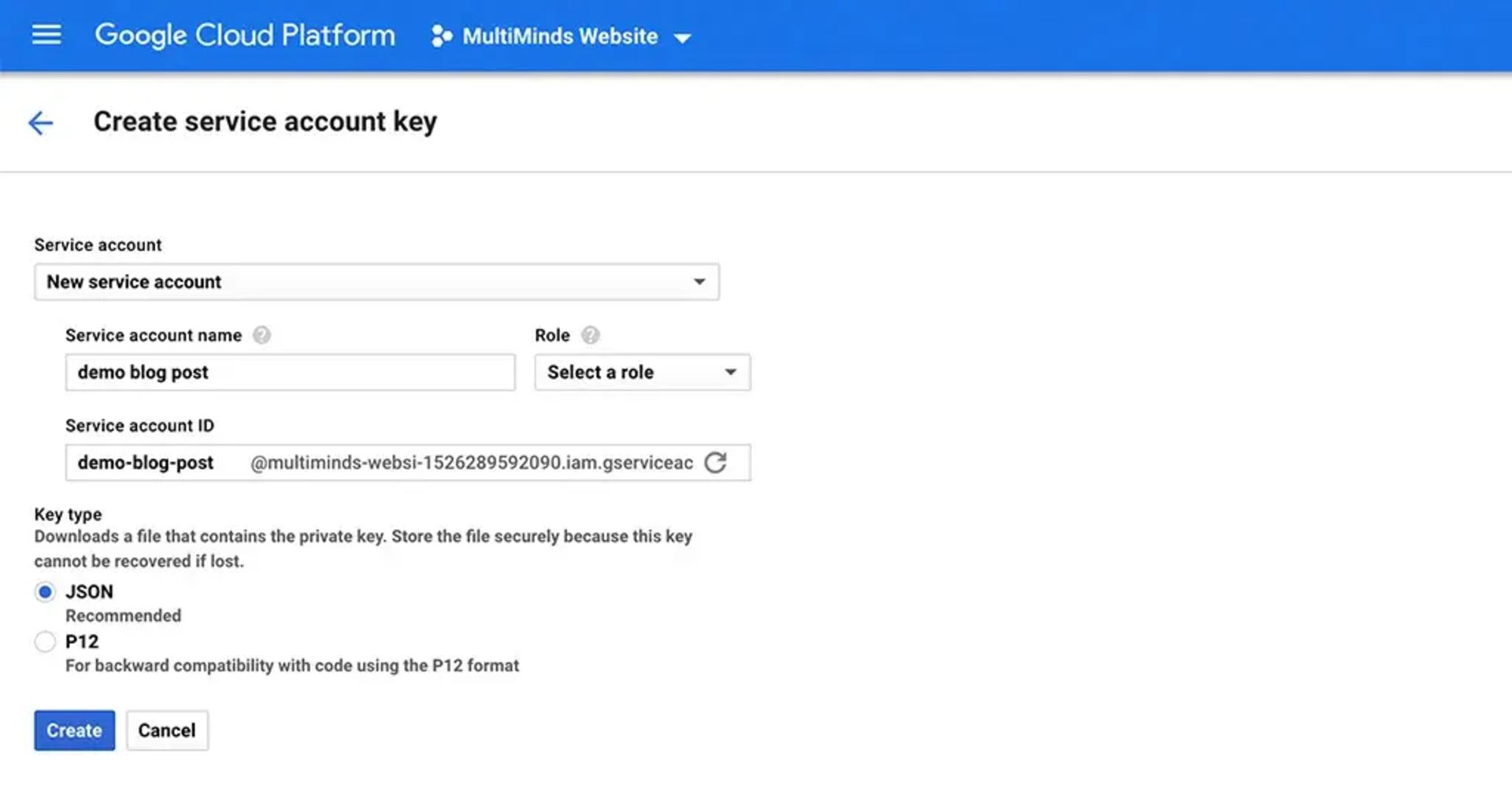 Create Service Account Key