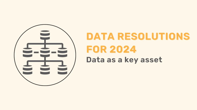 Data storage network icon with text: "Data Resolutions for 2024: Data as a key asset."