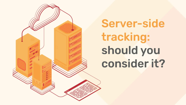 Illustration of server-side tracking infrastructure: cloud icon connected to servers, leading to a webpage illustration.