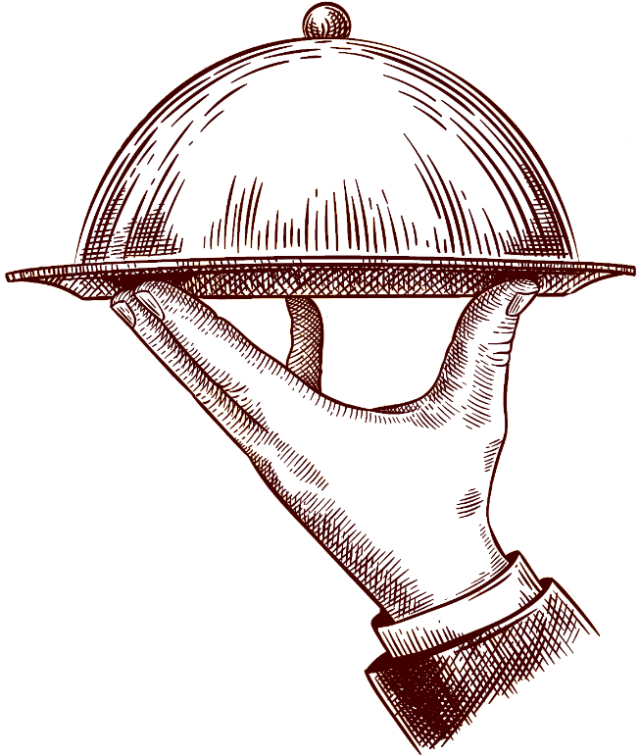 pencil drawing of hands serving food platter